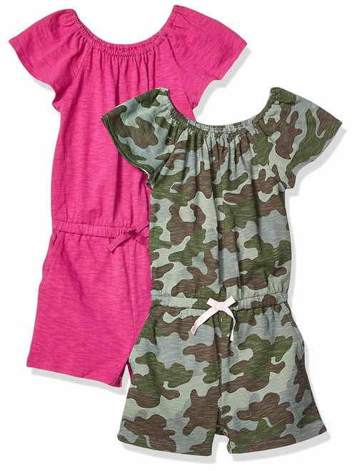 Amazon Brand - Spotted Zebra Girls' Toddler & Kids 2-pack Knit Ruffle Top Rompers