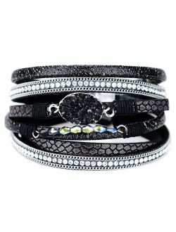 EGOO&YAMEE Wrap Leather Bracelet Multi-Layer Natural Stone Rhinestone Crystal Braided Cuff Bohemia Boho Braided with Magnetic Buckle Vintage Bracelet Gifts for Women and 