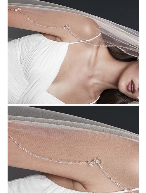Passat Rose Gold Sparkling Beads Scallop Trimmed Cathedral Wedding Bridal Veil New 137