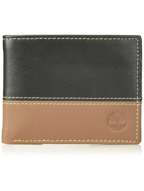 Timberland Men's Hunter Leather Passcase Wallet Trifold Wallet Hybrid