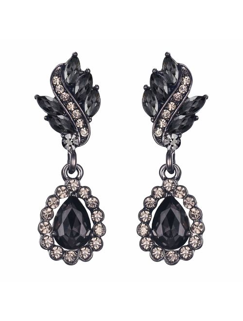 EleQueen Women's Austrian Crystal Art Deco Tear Drop Dangle Earrings Pierced