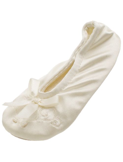 Isotoner Satin Pearl Ballerina Girls Slippers Ballet Flat