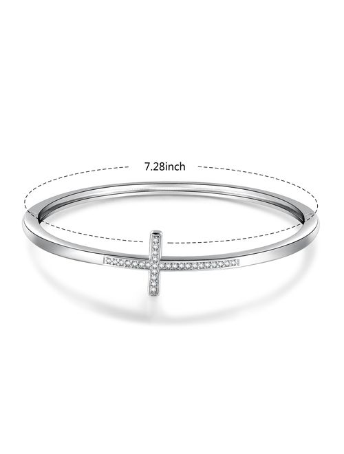 GEORGE SMITH Crystal Bangle Bracelet for Women "Encounter of Love" 7 Inches White Gold Plated Charm Bracelets with Swarovski Crystals, Jewelry Gifts for Women Girls
