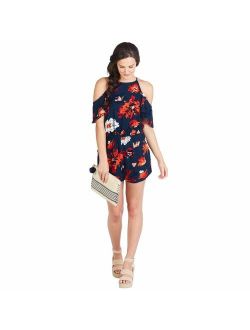 Mud Pie Womens Hayes Off-The-Shoulder Shorts Womens Romper Navy Floral Print Navy
