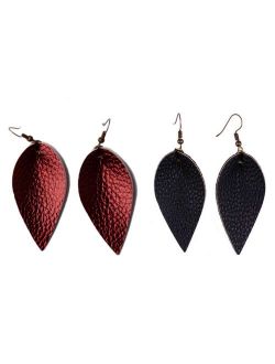 L&N Rainbery 2 Pairs Petal Leather Earrings Faux and Genuine Leather Teardrop Earrings Leaf Drop Earrings