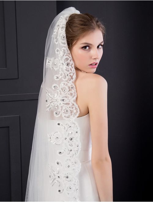ElieHouse Women's Custom Made Sequins Chapel Wedding Bridal Veil With Comb E63