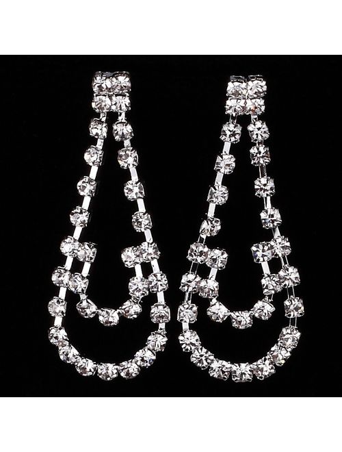FAYBOX Sparkly Rhinestone Beaded Choker Necklace Earrings Wedding Jewelry Sets