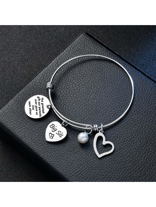 BESPMOSP Big Sis Middle Sis Little Sis Sister Cuff Bangle Bracelet Family Friend Gift for Women Girls