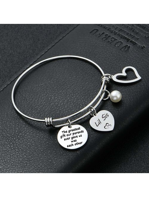 BESPMOSP Big Sis Middle Sis Little Sis Sister Cuff Bangle Bracelet Family Friend Gift for Women Girls