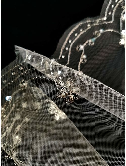 Passat 2M/3M/5M NEW! Floral Silver Embroidery Beaded Veils Scallop Edge sequin Cathedral wedding veils for brides 224