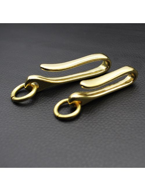 PPFISH Solid Brass U Hook Key Loop Pocket Clip with Ring, Simple Style Car Keychain for Men Women (Pack of 2) (Brass Hook)