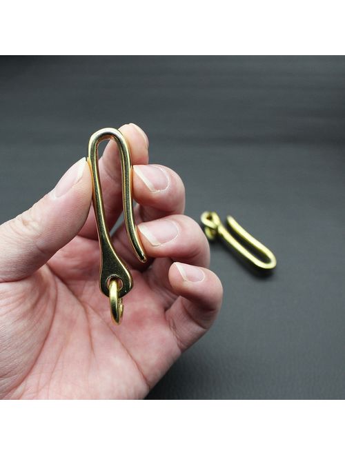 PPFISH Solid Brass U Hook Key Loop Pocket Clip with Ring, Simple Style Car Keychain for Men Women (Pack of 2) (Brass Hook)