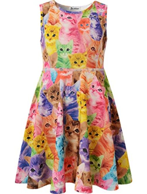Jxstar Girls Summer Dress Sleeveless Printing Casual/Party 3-13Years