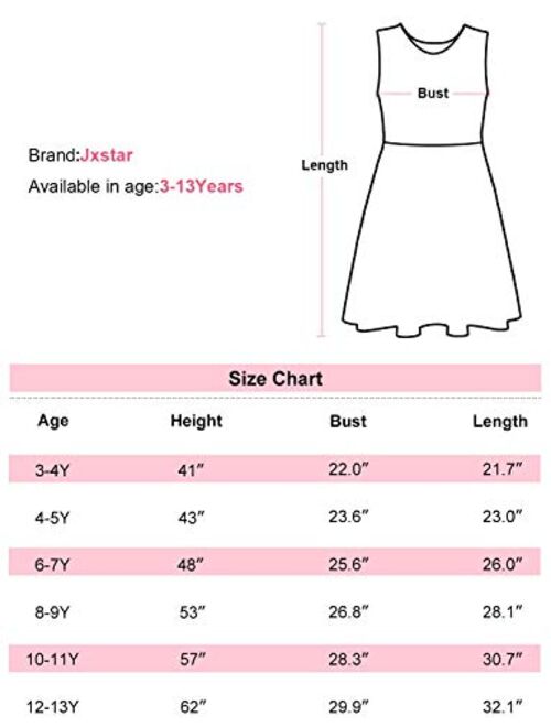 Jxstar Girls Summer Dress Sleeveless Printing Casual/Party 3-13Years
