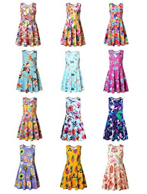 Jxstar Girls Summer Dress Sleeveless Printing Casual/Party 3-13Years
