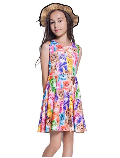 Jxstar Girls Summer Dress Sleeveless Printing Casual/Party 3-13Years 