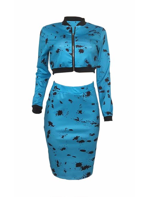 LETSVDO Women's 2 Piece Outfits Long Sleeve Blazer Coat and Bodycon Midi Skirt Set Tracksuit