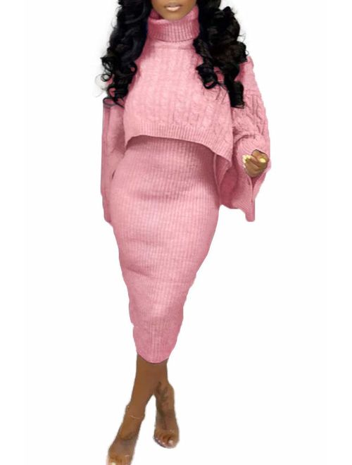 LETSVDO Women's 2 Piece Outfits Long Sleeve Blazer Coat and Bodycon Midi Skirt Set Tracksuit