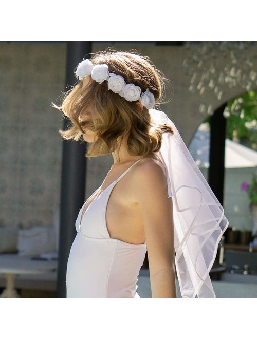 xo, Fetti Bachelorette Party Veil - Boho Flower Crown | Bridal Shower Veil | Bride to Be Gift, Bachelorette Favor + Engagement Decoration