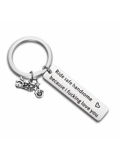 MAOFAED Biker Gift Ride Safe Keychain Ride Safe Handsome Because I Fucking Love You Motocycle Keychain Gift for Biker