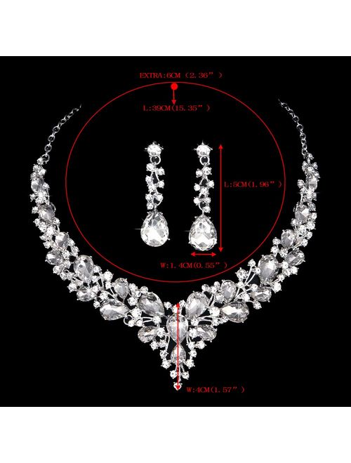 Youfir Bridal Austrian Crystal Necklace and Earrings Jewelry Set Gifts fit with Wedding Dress