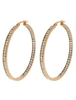 Gem Stone King 2 Inch Stunning Stainless Steel High Shine Inside-Out Hoop Earrings With CZ