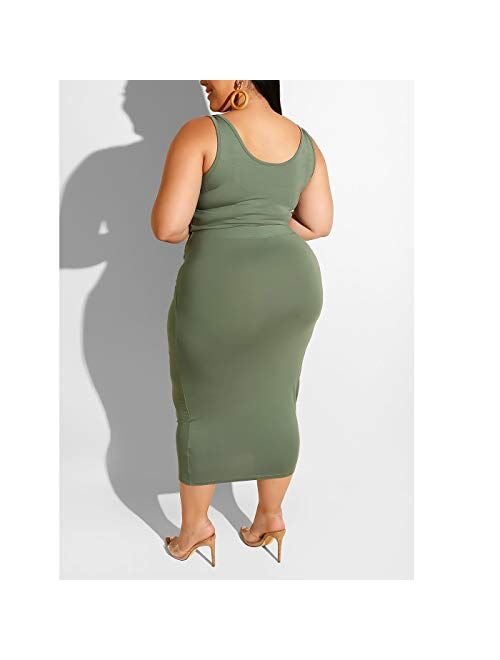 Plus Size Skirt Sets - Stretchy Sexy Two Piece Outfits for Women Bodycon Crop Top + Long Pencil Skirt