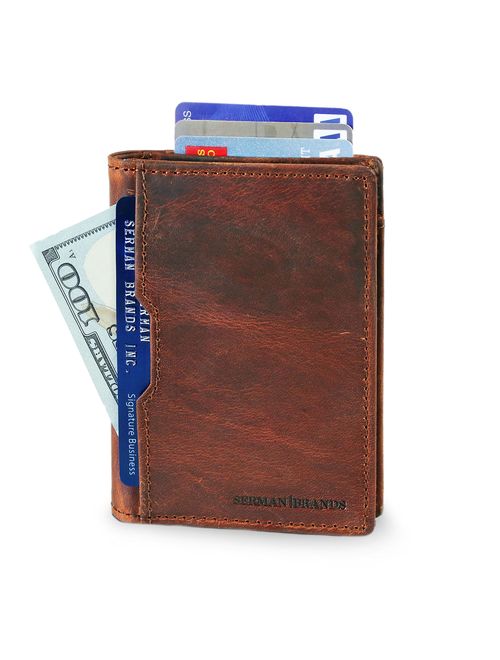 SERMAN BRANDS Wallets for Men Slim Mens leather RFID Blocking Minimalist Card Front Pocket Bifold Travel Thin 