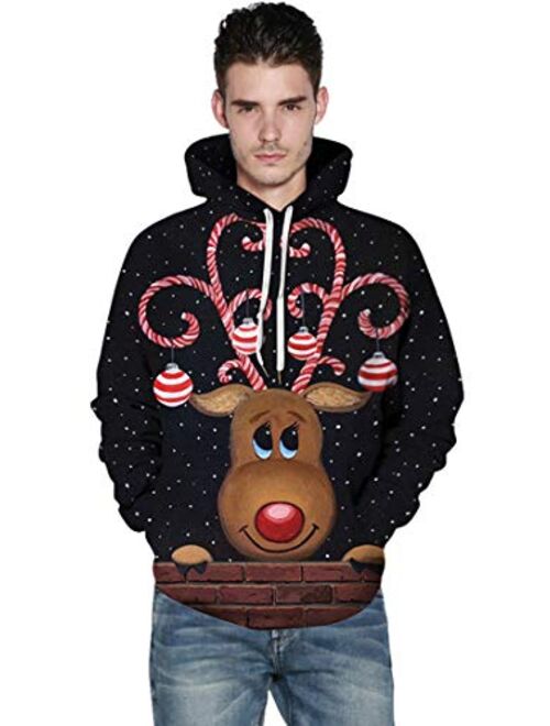 Carprinass Unisex Christmas Hoodie Sweatshirts Casual Printed Kangroo Pocket Pullover