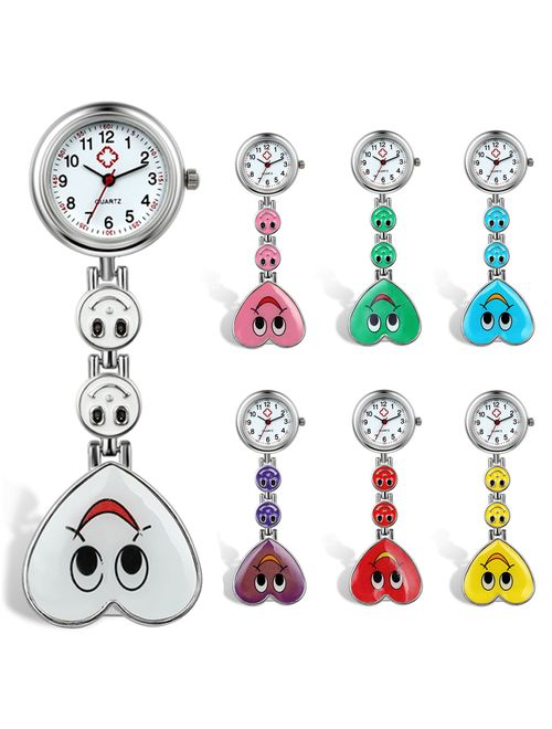 Lancardo Candy Color Smile Heart Face Nurse Clip Watch Medical Lapel Pocket Clasp Watch(7 Colors)