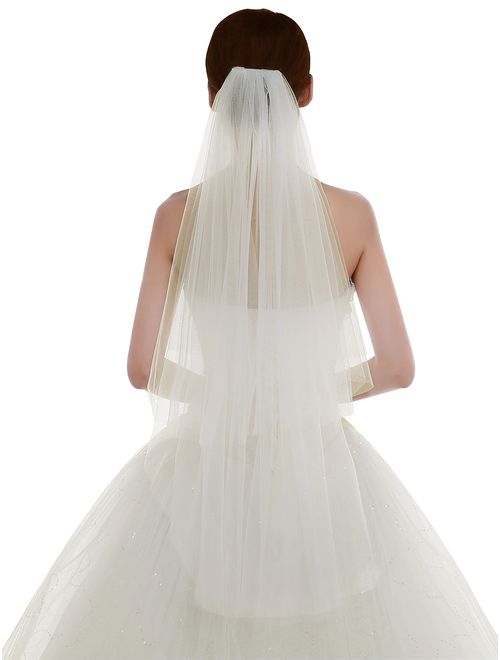 Edith qi Women's Simple Tulle Bridal Veil Short Wedding Veil