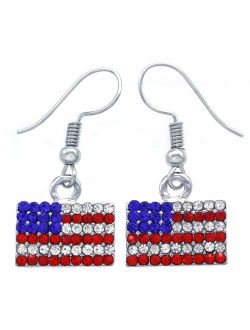 Patriotic Red White Blue American USA Flag Star Dangle Drop Earrings 4th of July Independence Day Gift