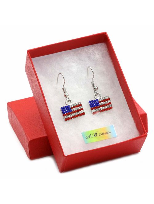 Patriotic Red White Blue American USA Flag Star Dangle Drop Earrings 4th of July Independence Day Gift
