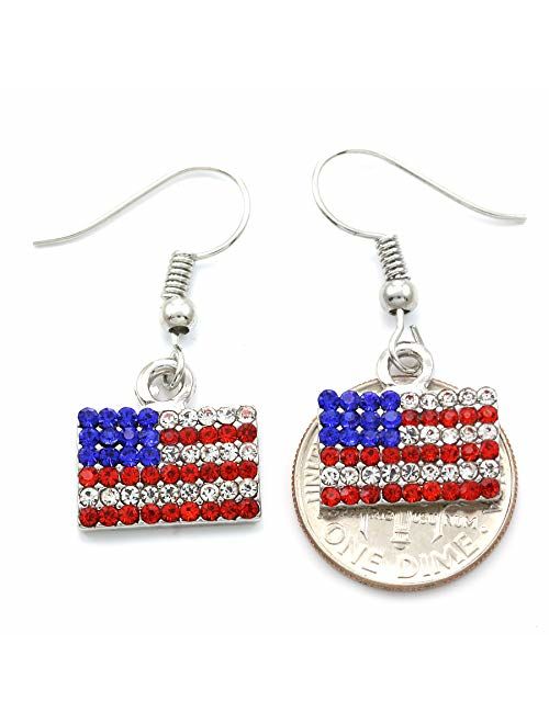 Patriotic Red White Blue American USA Flag Star Dangle Drop Earrings 4th of July Independence Day Gift