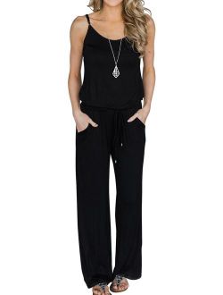 MIHOLL Women's Summer Striped Jumpsuit Casual Loose Sleeveless Jumpsuit Rompers