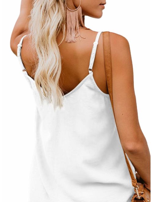 BLENCOT Women's Button Down V Neck Strappy Tank Tops Loose Casual Sleeveless Shirts Blouses