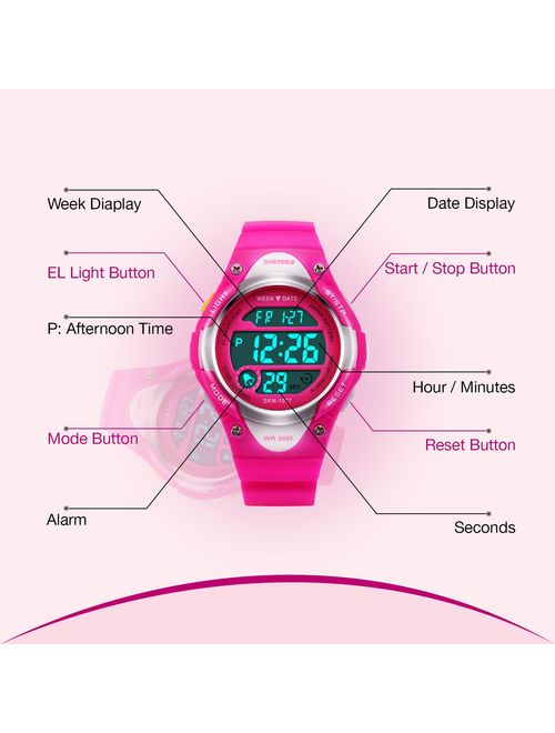 Boys Girls Sport Digital Watch, Kids Outdoor Waterproof Electronic Watches with LED Alarm Stopwatch