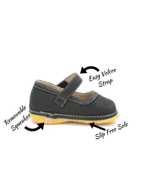 Little Mae's Boutique Mary Jane Sparkle Squeaky Walking Shoes With Removable Squeaker and Adjustable Strap