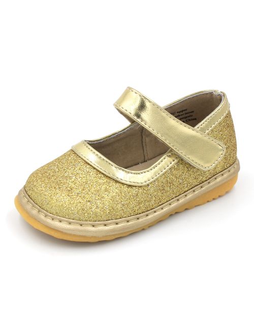 Little Mae's Boutique Mary Jane Sparkle Squeaky Walking Shoes With Removable Squeaker and Adjustable Strap