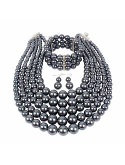 KOSMOS-LI Multi Layer Pearl Strand Costume Jewelry Sets