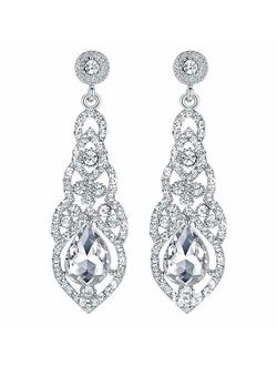 mecresh Crystal Rhinestone Bridal Wedding Chandelier Teardrop Dangle Earrings for Women in Silver Gold Black Champagne Red