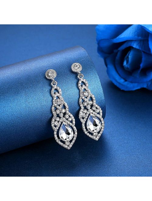 mecresh Crystal Rhinestone Bridal Wedding Chandelier Teardrop Dangle Earrings for Women in Silver Gold Black Champagne Red