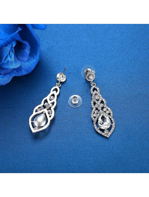 mecresh Crystal Rhinestone Bridal Wedding Chandelier Teardrop Dangle Earrings for Women in Silver Gold Black Champagne Red