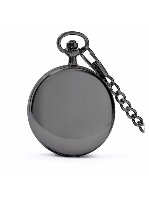 Speidel Classic Brushed Satin Engravable Pocket Watch with 14" Chain, Seconds Hand, Day and Date Sub-Dials