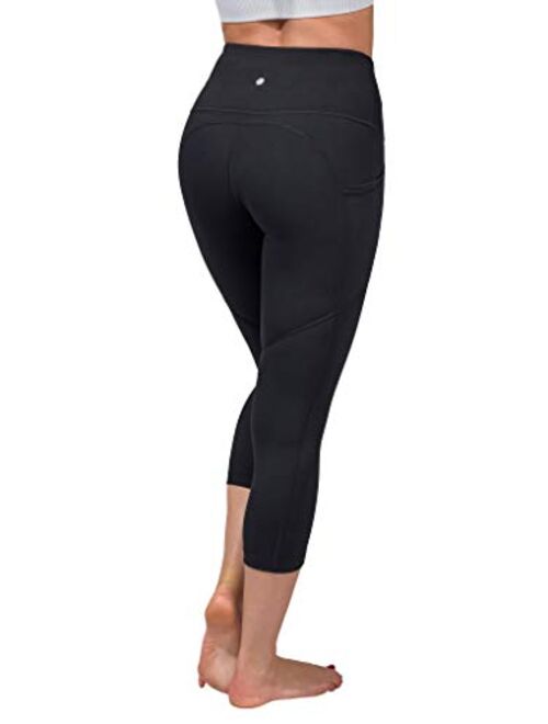 Yogalicious High Waist Tummy Control Leggings Squat Proof Yoga Capri with Side Pockets for Women