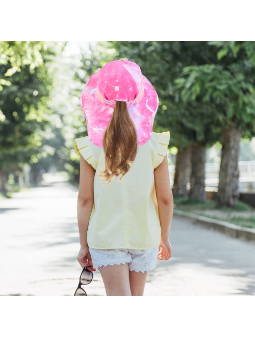 Sylfairy Girls Sun Hat for Kids UV Protection Unicorn Summer Hat Beach Play Hats Wide Brim Neck Flap for Girls Ponytail Hat 2-9 Years