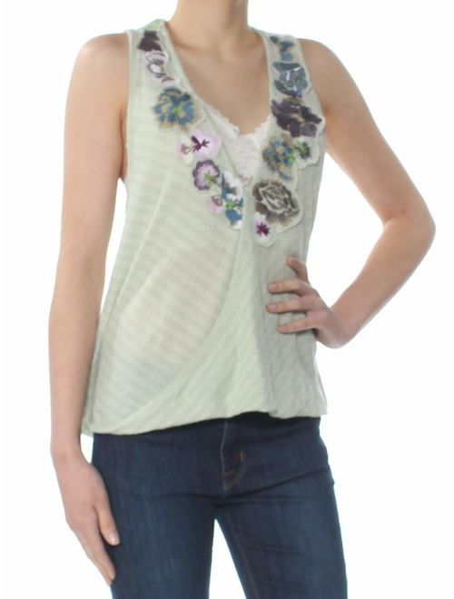 Free People Womens Frida Embroidered Faux-Wrap Tank Top