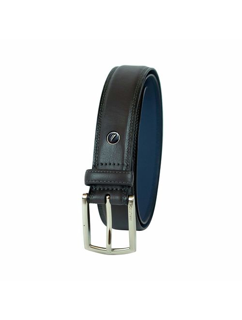 Nautica Men's Leather Adjustable Belt with Dress Buckle and Stitch Comfort
