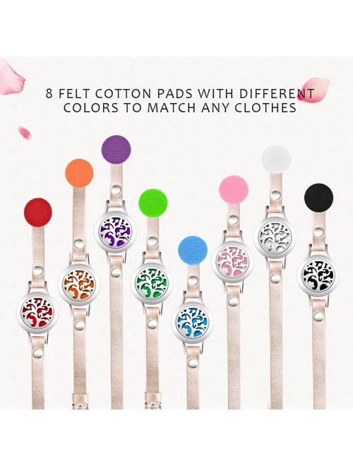 Essential Oil Diffuser Bracelet,Stainless Steel Aromatherapy Locket Bracelets Leather Band with 8 Color Pads,Girl Women Jewelry Gifts for Mom