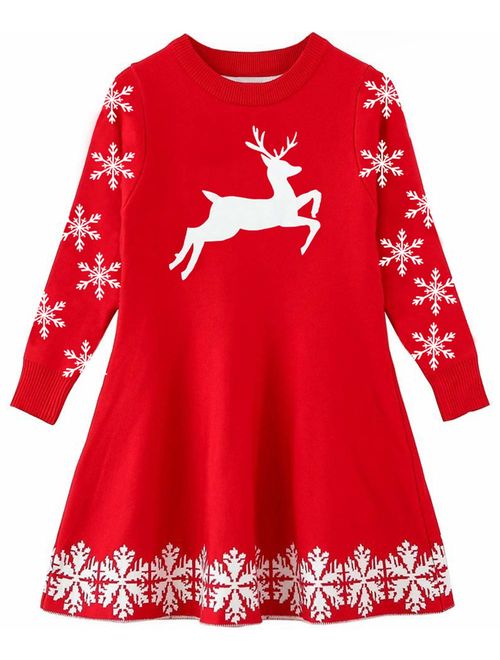Funnycokid Little Girls Christmas Dress Xmas Gifts Knitted Sweater Dresses 2-9T